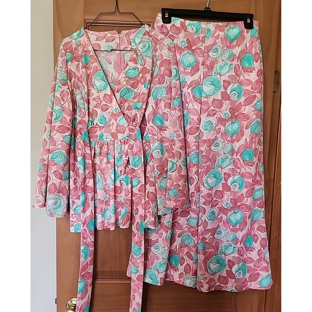 Montgomery Ward Shirt Pants MCM MOD 60s 70s Bell Bottom Flower‎ Power Boho S M L